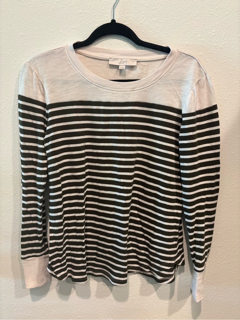 LOFT Striped Long-Sleeve Crewneck Top puff sleeves, medium